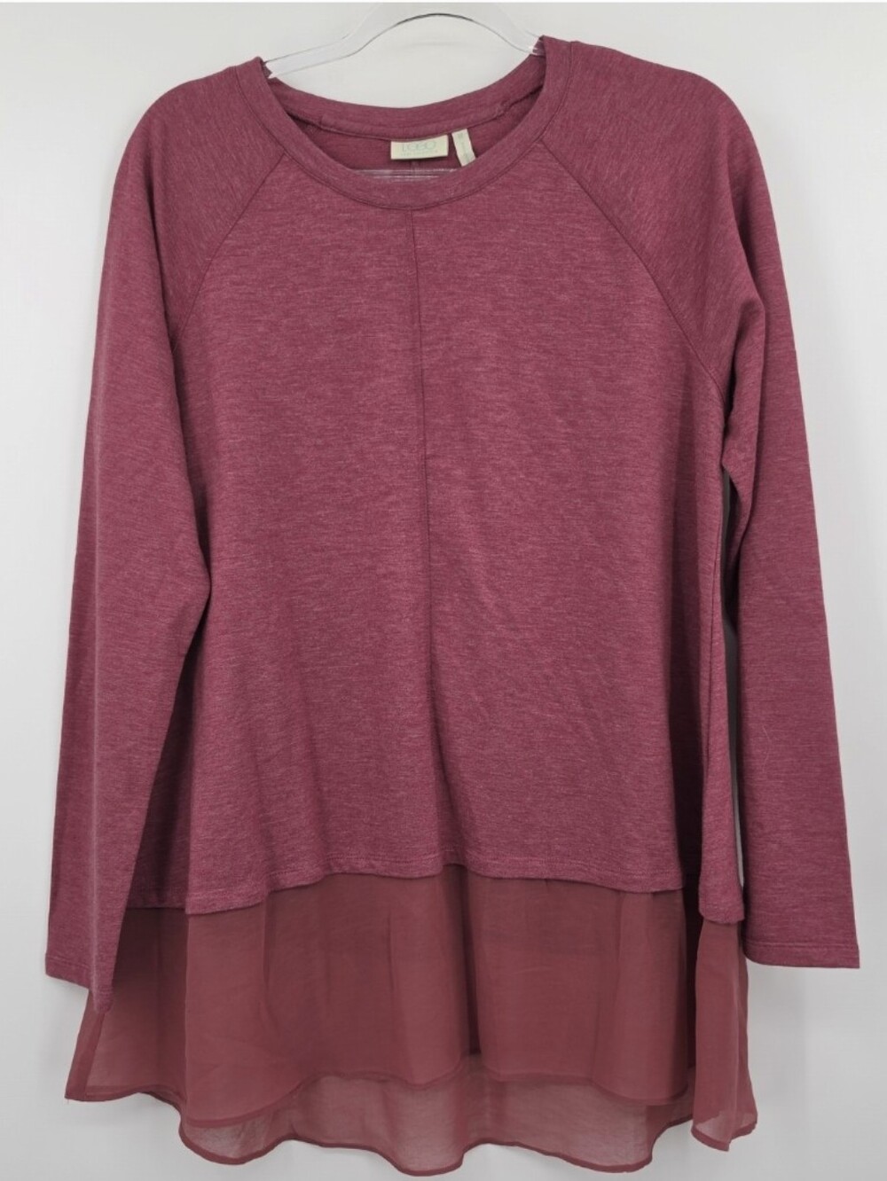 LOGO Lounge Lori Goldstein Long Sleeve Tunic Top French Terry Medium Burgundy